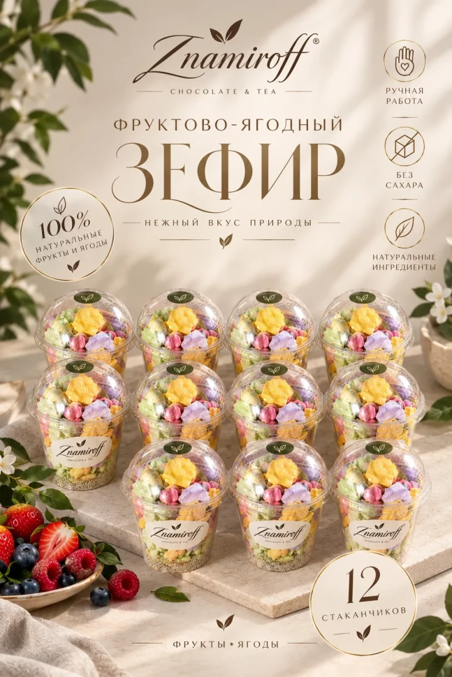  Зефир в стаканчиках без сахара(коробка 12шт по 100гр) в Долгопрудном