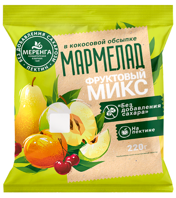  Меренга Мармелад без сахара в кокосовой обсыпке Фруктовый микс, 220г   в Долгопрудном