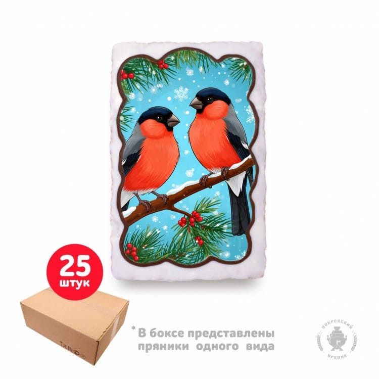  Пряник 130г новогодний "Снегири", (коробка 25шт)  в Долгопрудном