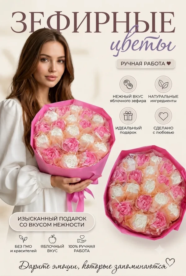 №1 Букет Зефирный Размер XL бело-розовый,350г в Долгопрудном