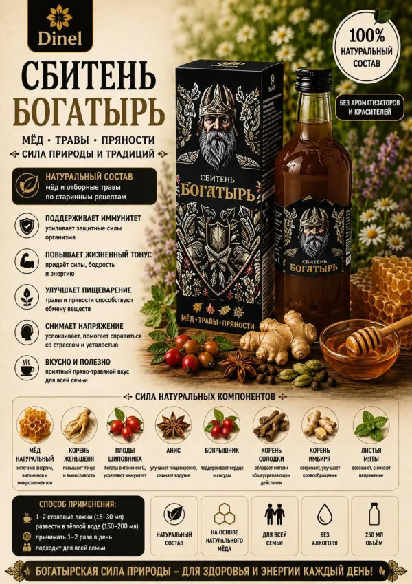 №2 Сбитень Богатырь, 250мл  в Долгопрудном