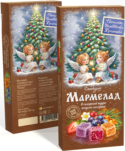 №1 Сладарт(11620) Мармелад Новогодний "Ангелы" Ассорти ягодное в сахарной пудре, 200г    в Долгопрудном